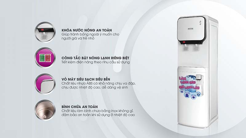 Cây nước nóng lạnh Mutosi được thiết kế thông minh, tinh tế, thẩm mỹ với nhiều tính năng, tiện ích kèm theo