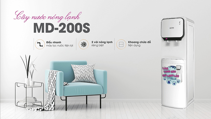 Cây nước nóng lạnh Mutosi với thiết kế khoang chứa đồ tiện dụng