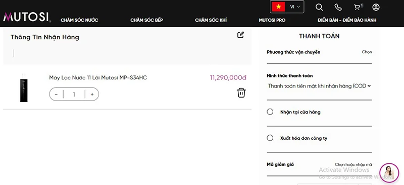 : Nếu mua online, bạn sẽ đến giao diện điền thông tin để được giảm 10% khi mua online.