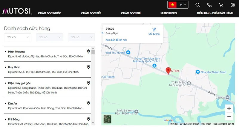  Dựa vào các cột phân loại trên bản đồ, nhấn chọn Tỉnh/Thành phố và Quận/Huyện bạn đang sinh sống.