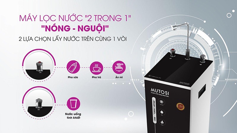 Hai lựa chọn lấy nước trên cùng một vòi đáp ứng nhu cầu pha sữa, trà, ăn mì và nước uống tinh khiết