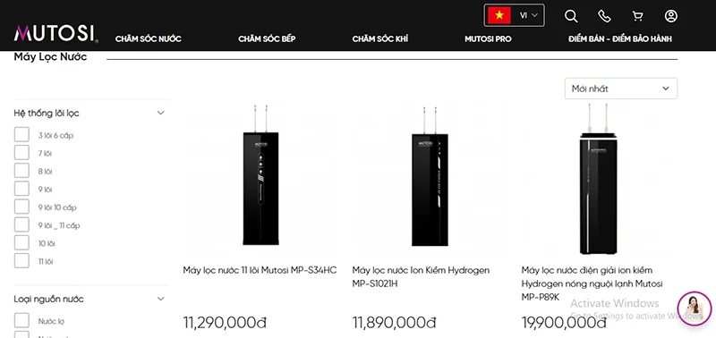 Kéo chọn xem sản phẩm phù hợp, nếu bạn quan tâm sản phẩm máy lọc nước nào và muốn xem chi tiết thông tin sản phẩm thì bấm vào tên sản phẩm.