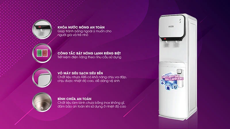 Sản phẩm cây nước nóng lạnh Mutosi luôn có khoá an toàn