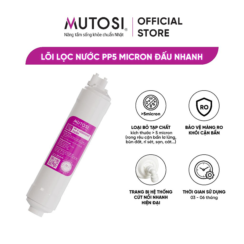 Lõi lọc số 1 có màng lọc với các khe lọc có kích thước là 5 micron