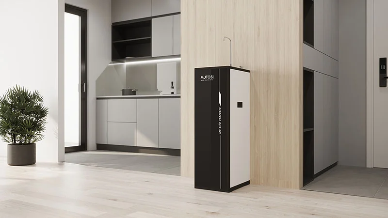 Mutosi alkaline ionized water purifier has a modern, compact design.