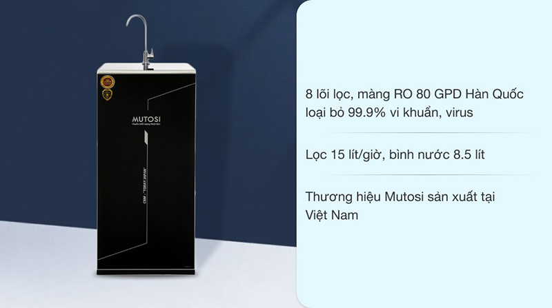 Máy lọc nước MP-281M 8 lõi sử dụng chất liệu vỏ sơn tĩnh điện mặt kính cường lực sang trọng