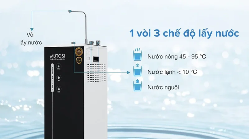 Máy lọc nước Mutosi tiện dụng với 3 chế độ nước trong cùng 1 vòi