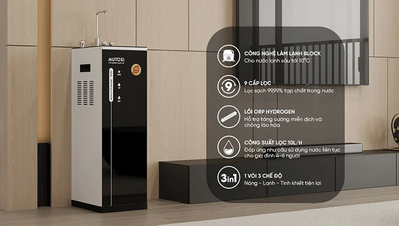 Cây nước nóng lạnh cho công suất làm nóng lạnh vượt trội, mang lại tiện ích cho nhu cầu sử dụng nước nóng lạnh 24/24