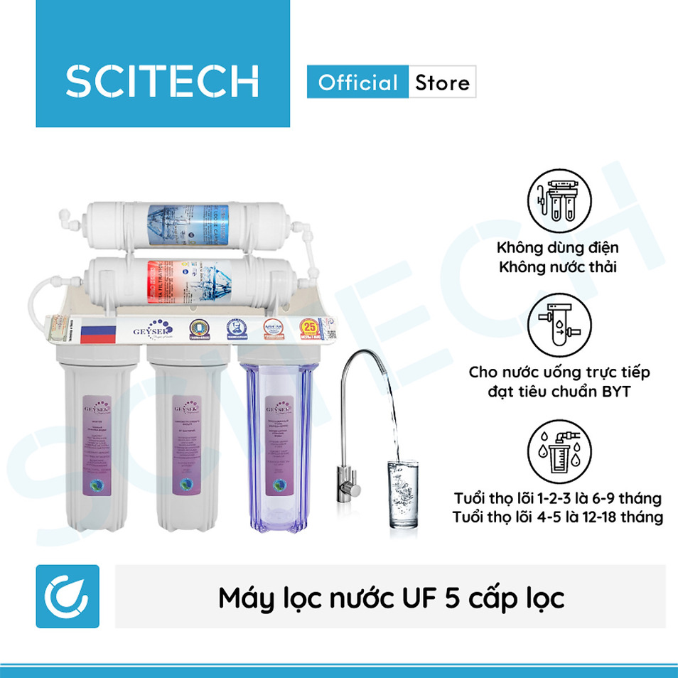 Máy lọc nước UF Scitech là một trong những sản phẩm được người dùng đánh giá cao nhờ hiệu quả làm sạch tốt và công suất lọc mạnh mẽ lên đến 180 lít/h