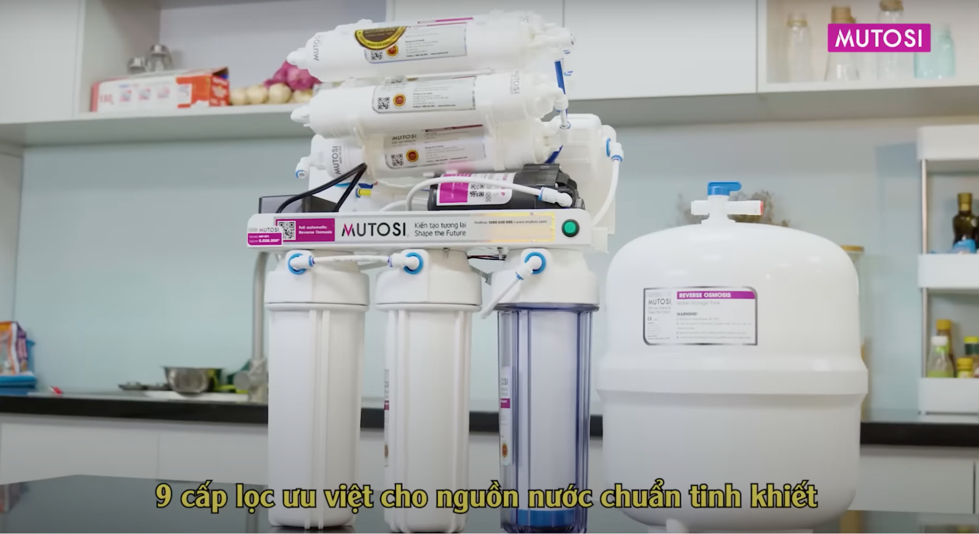 Máy MUTOSI MP-291-NC được trang bị 9 cấp lọc mạnh mẽ cho nước đầu ra đạt tiêu chuẩn nước đóng chai