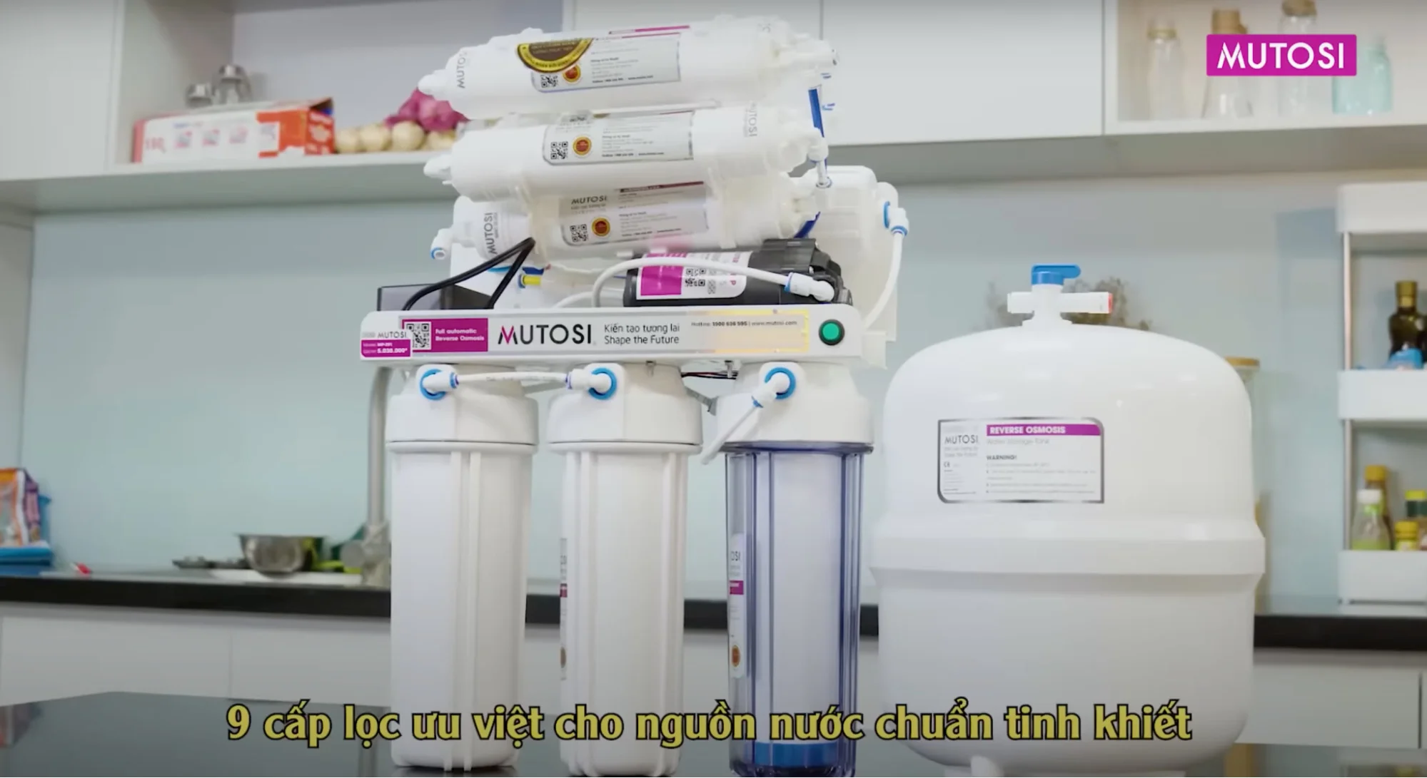 Máy MUTOSI MP-291-NC được trang bị 9 cấp lọc mạnh mẽ cho nước đầu ra đạt tiêu chuẩn nước đóng chai