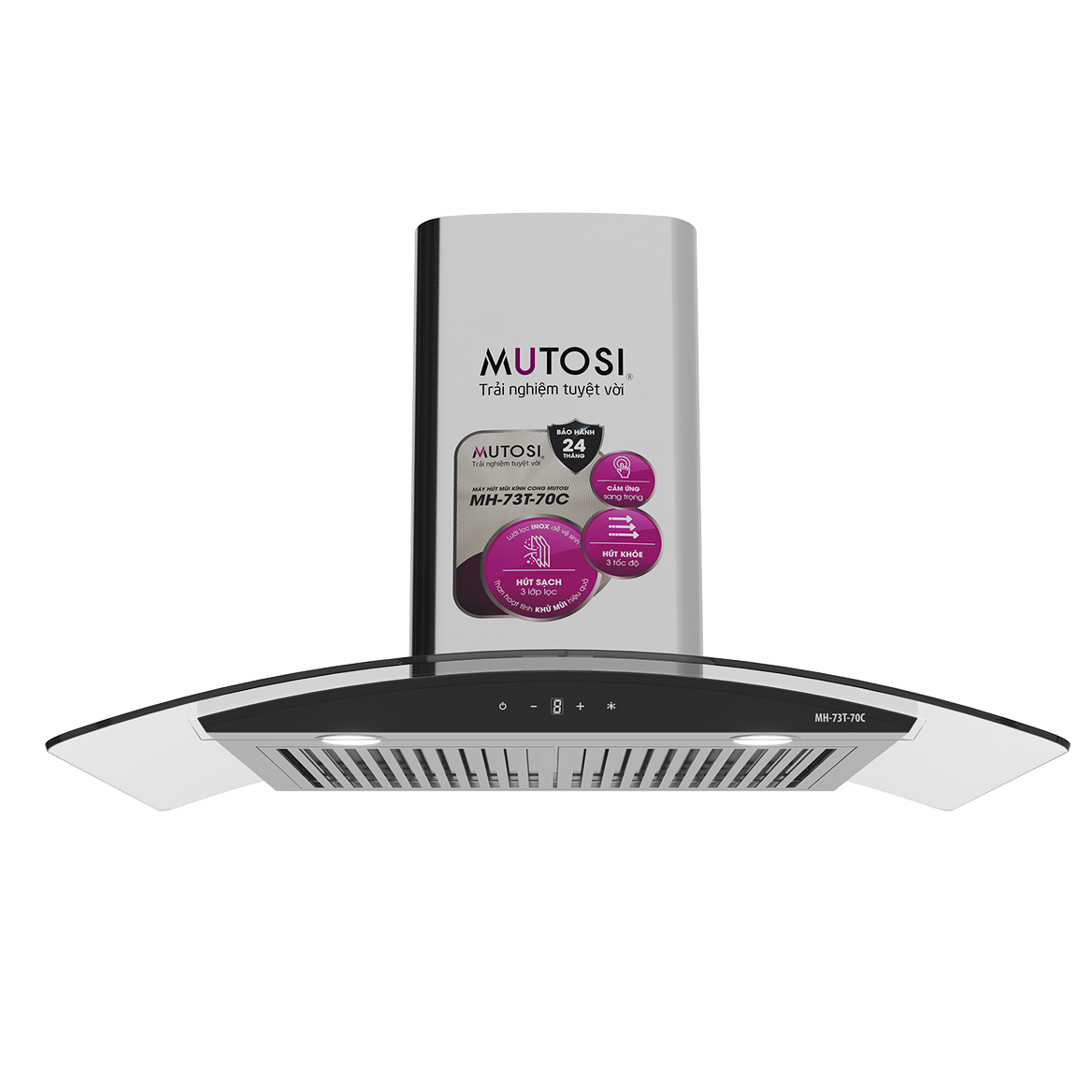 Máy hút mùi kính cong MUTOSI MH-73T-70C Máy hút mùi kính cong MUTOSI MH-73T-70C