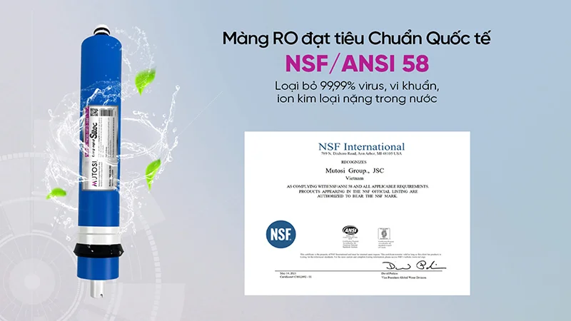 MP-F081-H3 sử dụng màng lọc RO đạt chuẩn NSF/ANSI-58 cho hiệu quả lọc sạch vượt trội 99.99%