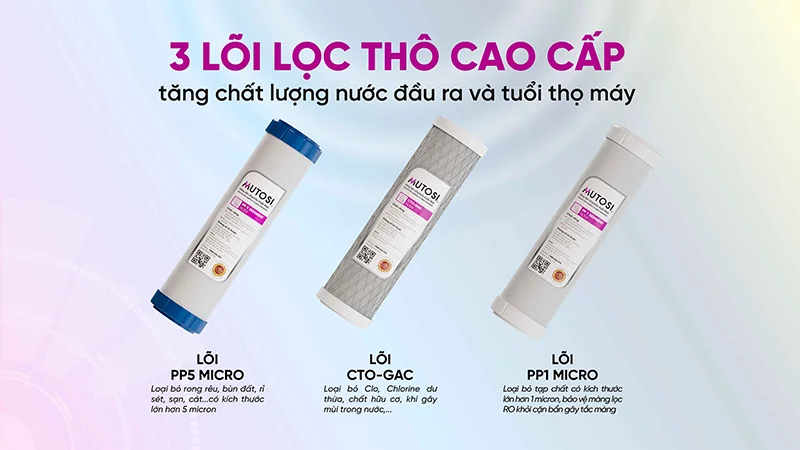MP-M68 sở hữu 3 lõi lọc thô cap cấp, loại bỏ từ rong rêu, bùn đất đến các tạp chất không thể nhìn thấy bằng mắt thường trong nước giếng khoan
