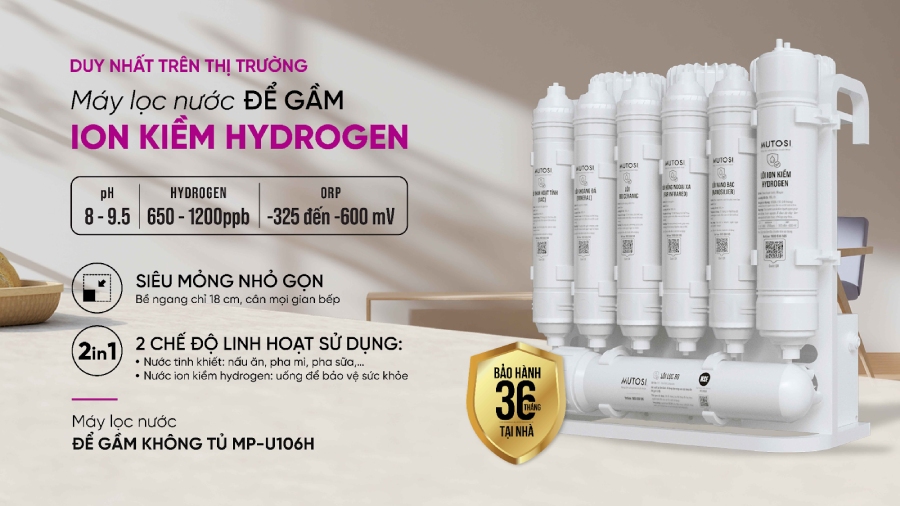 Máy MP-U106H dù nhỏ, song vẫn đảm bảo khả năng tái tạo được nguồn nước khỏe đầu ra