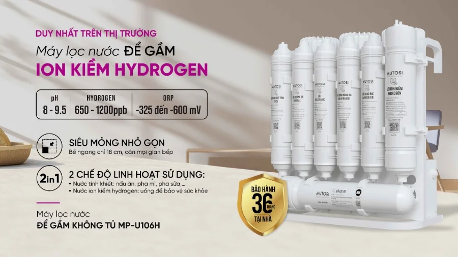 Máy MP-U106H dù nhỏ, song vẫn đảm bảo khả năng tái tạo được nguồn nước khỏe đầu ra