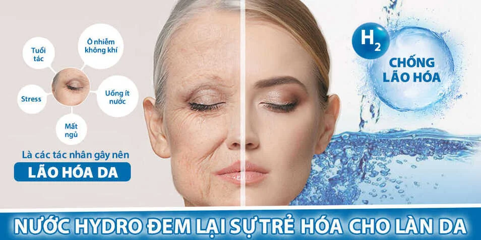 Nước hydrogen hỗ trợ chống oxy hoá, ngăn ngừa lão hoá.