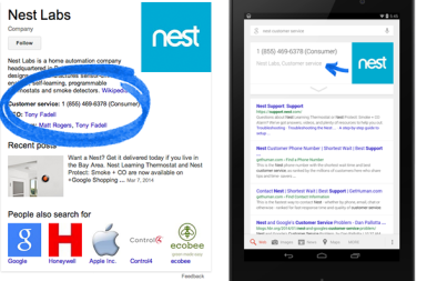 Thông tin liên hệ của doanh nghiệp trên kết quả tìm kiếm Google