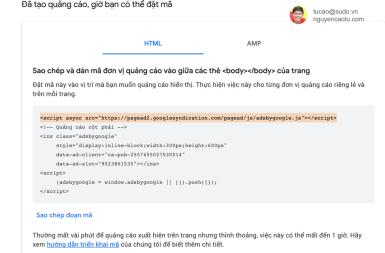 Hướng dẫn tạo quảng cáo thủ công trên Google Adsense và lấy mã nhúng vào Website