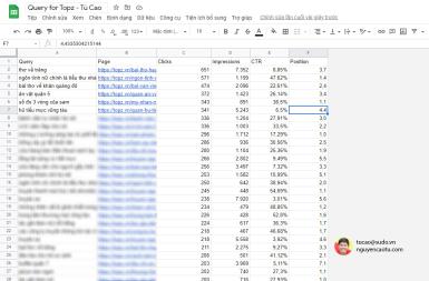 Lấy danh sách truy vấn (query) và trang đích (page) ra Excel từ Google Webmaster