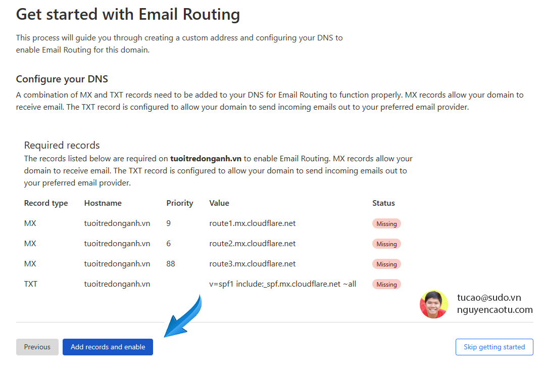 Tạo bản ghi MX để email hoạt động