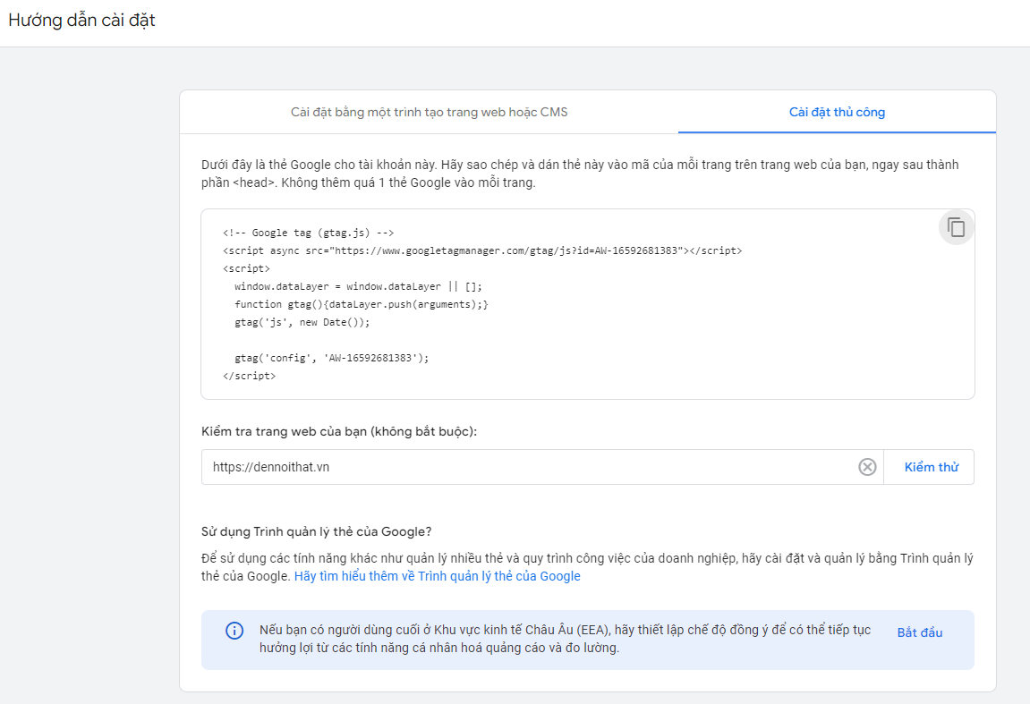 Sao chép đoạn mã thẻ theo dõi