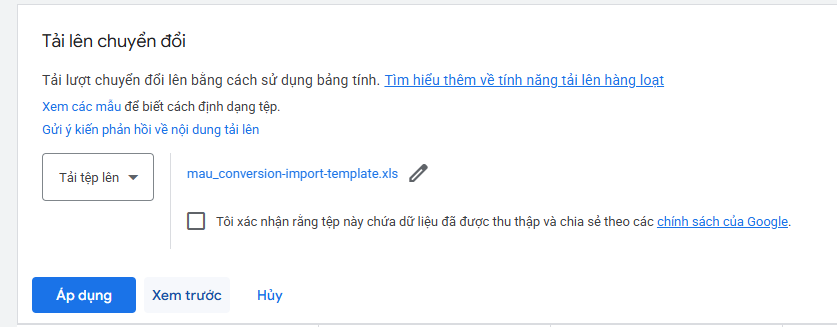 Tạo chuyển đổi ngoại tuyến và tải lên GLCID trong Google Ads