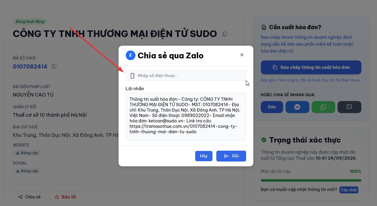 Gửi tin nhắn qua Zalo