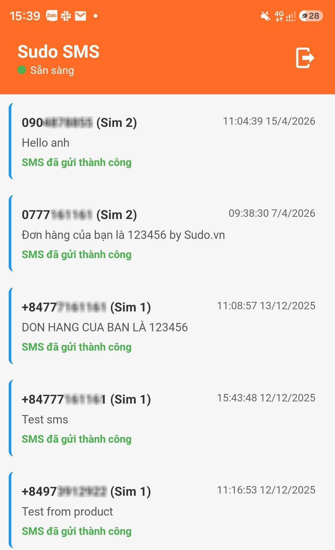 Ứng dụng SUDO SMS do bên mình phát triển