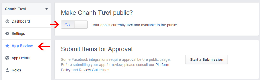 Kích hoạt Apps bạn vừa tạo
