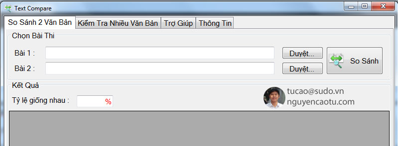 Giao diện phần mềm Text Compare