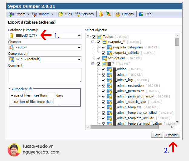 Backup Database với Sypex Dumper