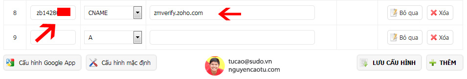 Tạo bản ghi CNAME để xác minh