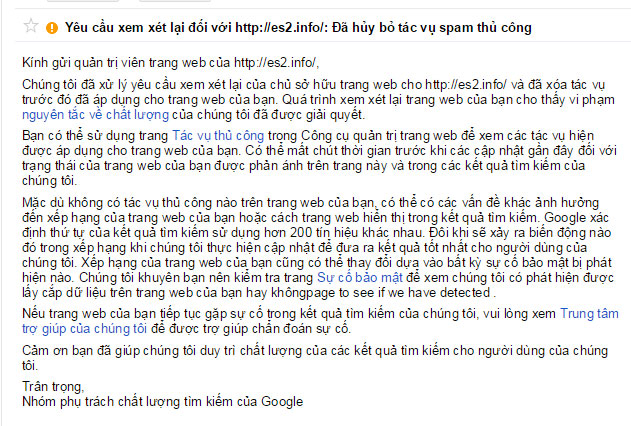 Kết quả nhận yêu cầu spam tác vụ thủ công