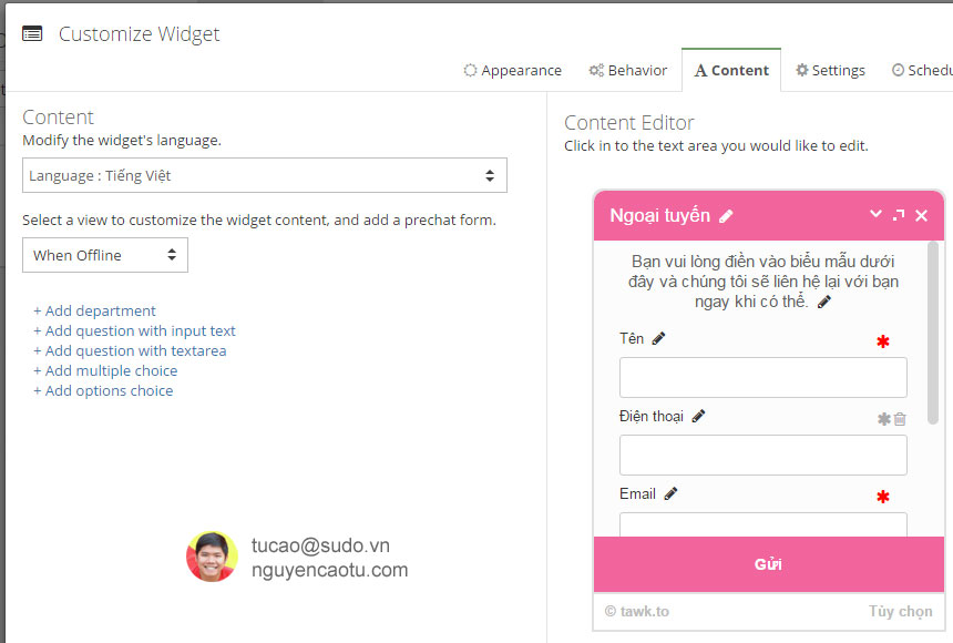 Cài đặt tiếng việt trên Tawk