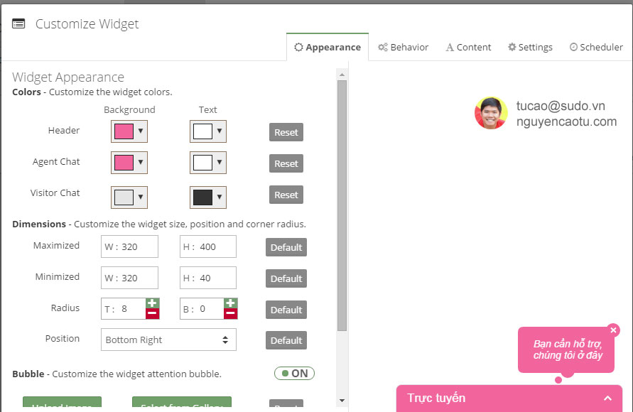 Tùy chỉnh, thay đổi giao diện của Tawk