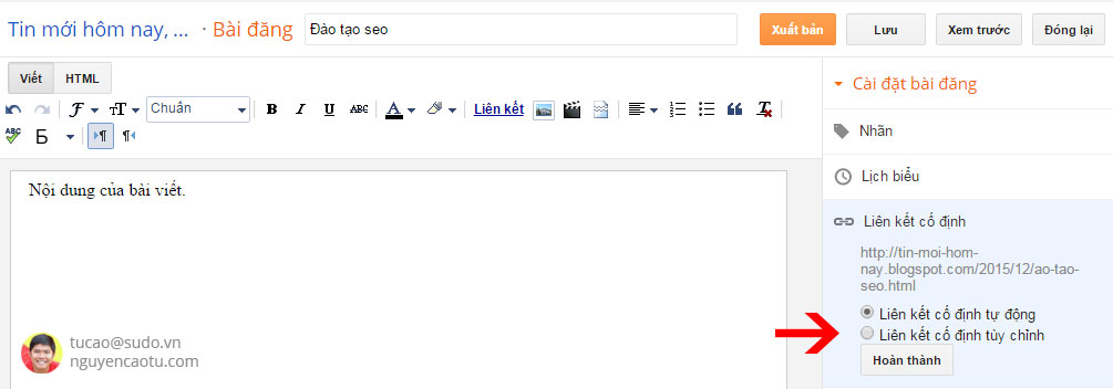 Liên kết cố định tùy chỉnh trên Blogspot