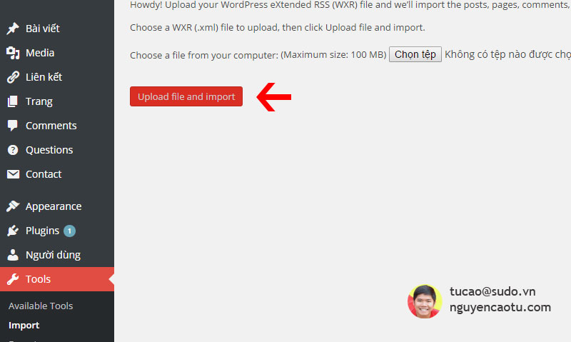 Chọn file bạn đã Export ở trên và Import vào đây