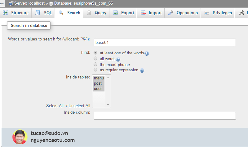 Tìm kiếm Shell trong Database