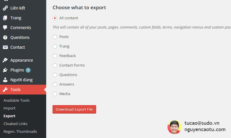 Xuất dữ liệu bài viết, trang ra file XML