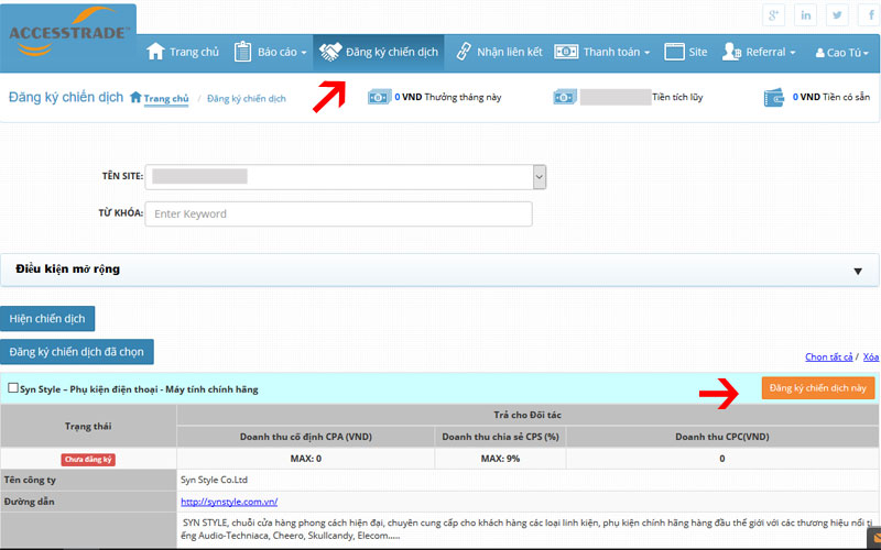 Lựa chọn chiến dịch phù hợp với người dùng của bạn và đăng ký
