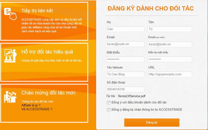 Lưu ý khi đăng ký ACCESSTRADE