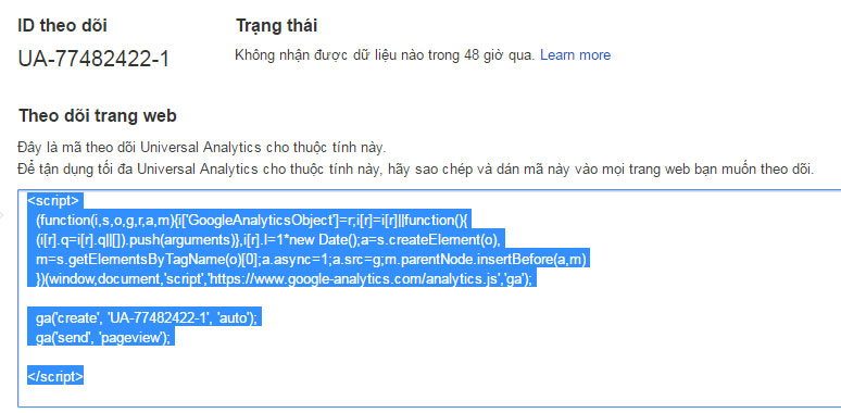 Copy đoạn ID theo dõi này, gắn vào Website của bạn để hoàn tất
