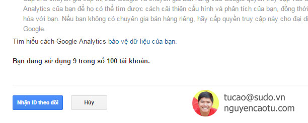Nhận ID theo dõi Google Analytics