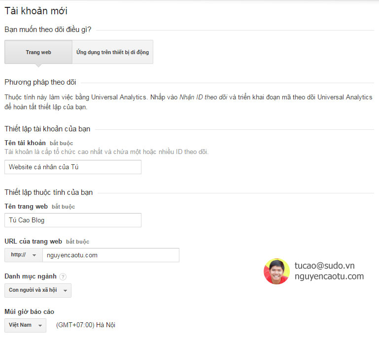 Khai báo thông tin Website vào Google Analytics