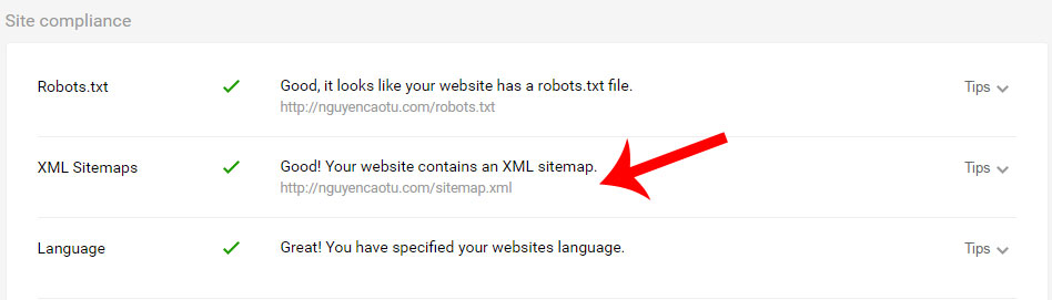 Website có sitemap.xml