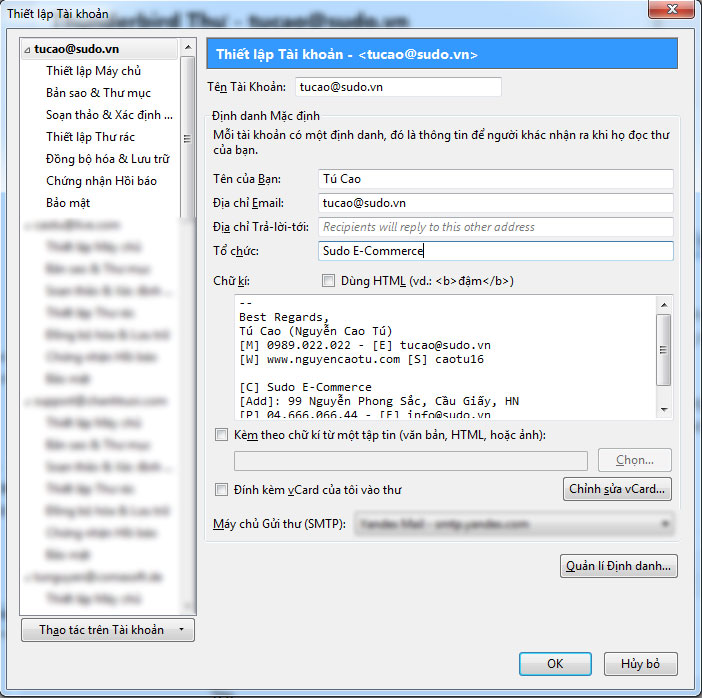 Thiết lập tài khoản Thunderbird