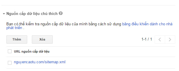 Khai báo sitemap.xml trong phần cấp dữ liệu của Google CSE