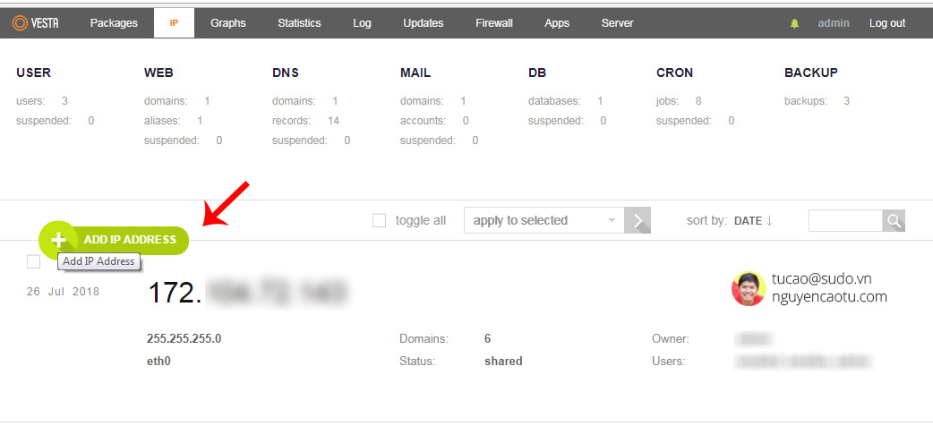 Add IP mới vào Vesta của bạn