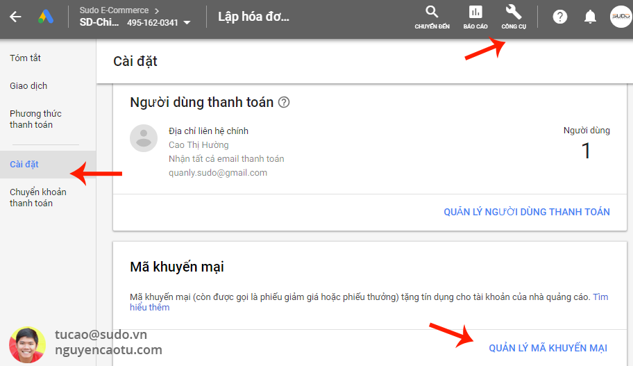 Cách sử dụng mã khuyến mại Google Ads